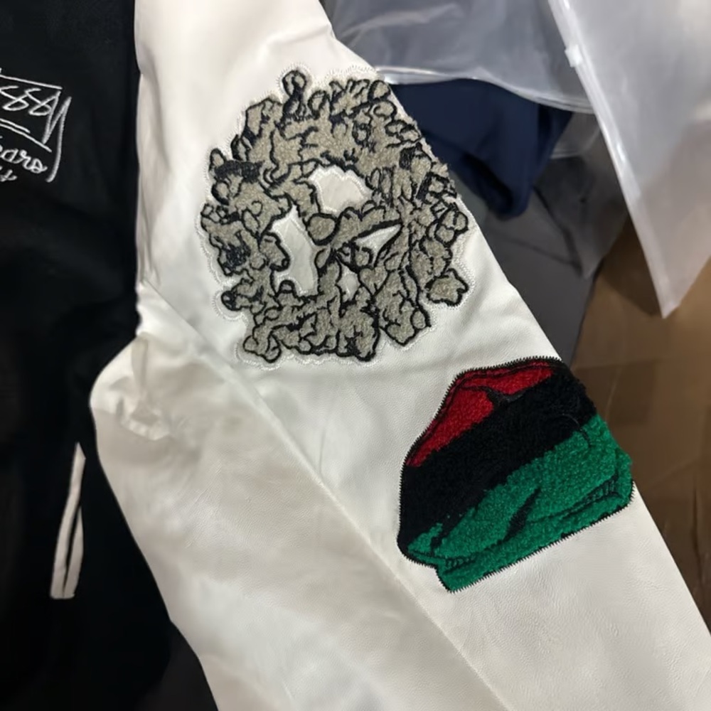 Stussy Black and White Varsity Jacket with Patches - Picture 2 of 4